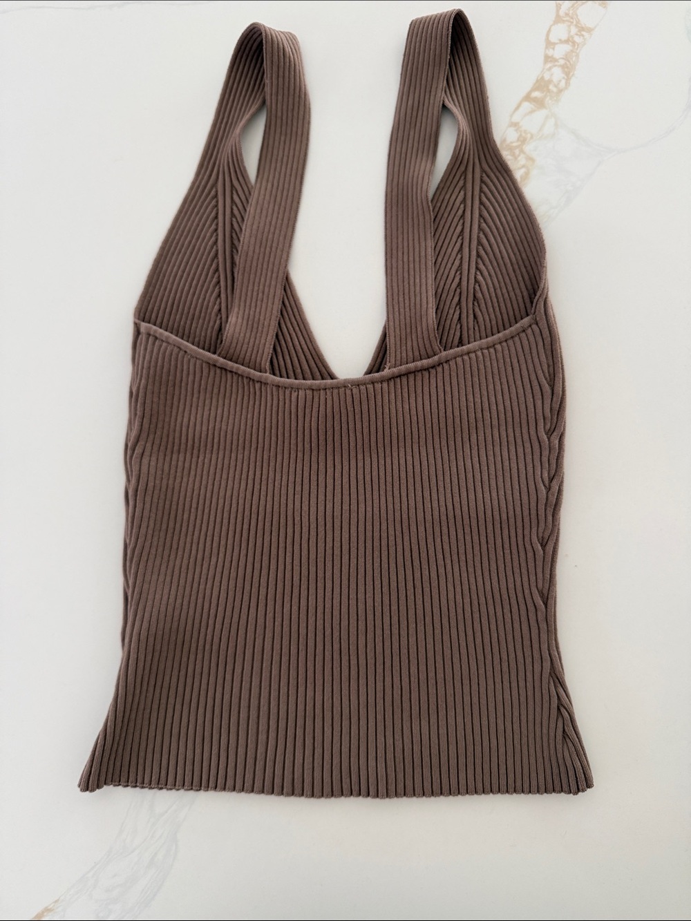 Good American Stretch Rib Tank Top in Taupe - Picture 2 of 4